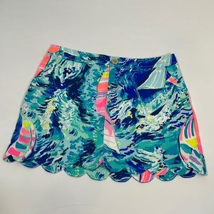 Lilly Pulitzer Skort Size 0 Colorful Sailboat Print Scallop Hem Gold Button